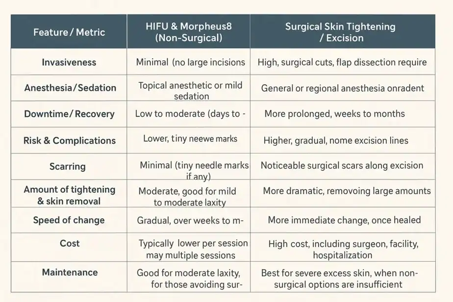 Table showing benefits of Lipo Freeze 2 U Chigwell treatments for skin tightening following weight loss injections.